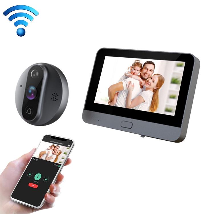 Smart Wifi Video Doorbell - 4.3 Inch Visual Peephole - Black-1915196509331263495