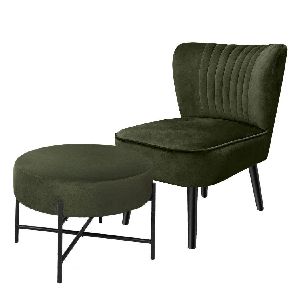 Levede Accent Chair Foot Stool Set Ottoman Green-1919892908174086144