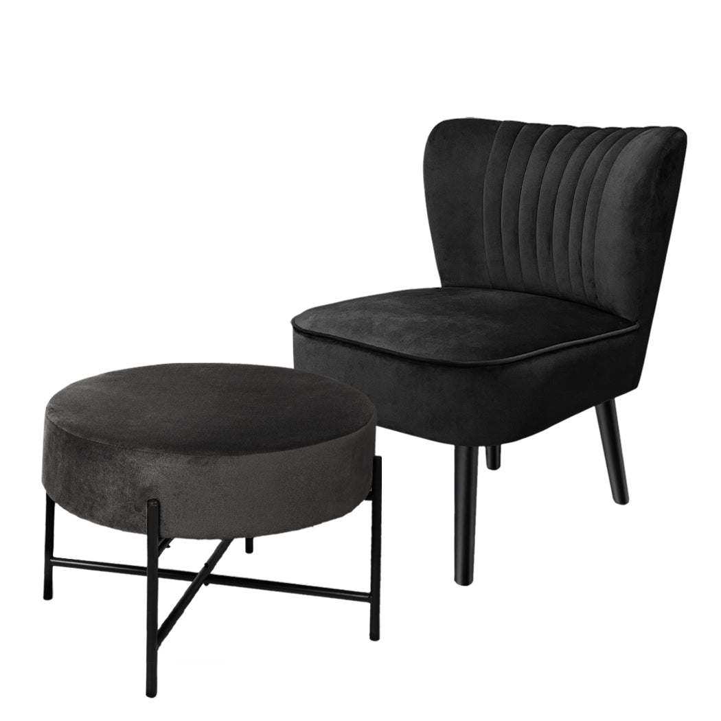 Levede Accent Chair Foot Stool Set Ottoman Black-1919892907804987392