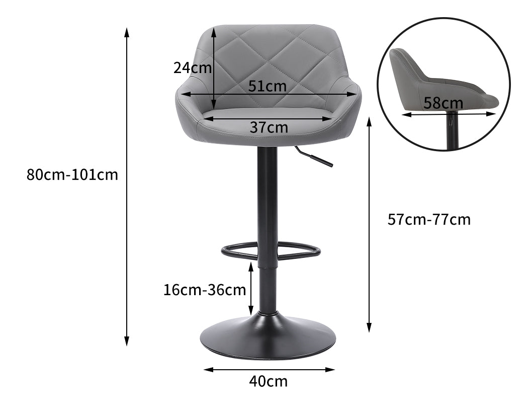 2x Bar Stools Stool Kitchen Chairs Swivel Grey-1919892919276408834