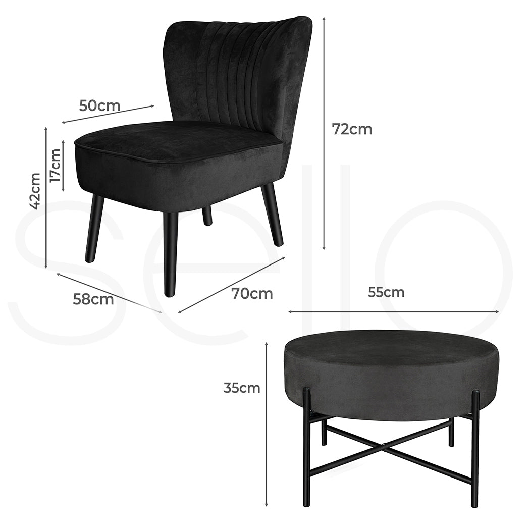 Levede Accent Chair Foot Stool Set Ottoman Black-1919892907804987394