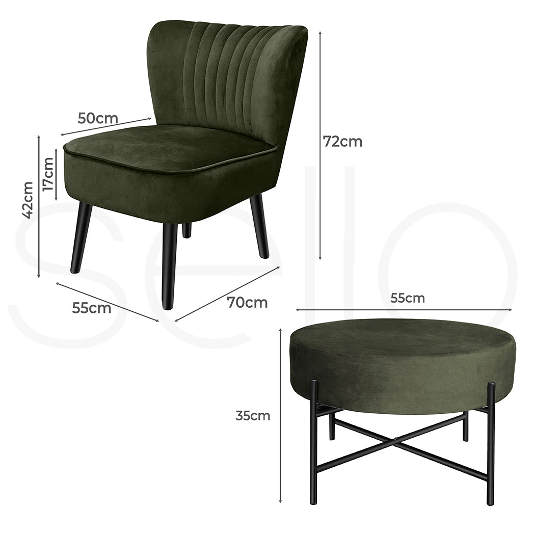 Levede Accent Chair Foot Stool Set Ottoman Green-1919892908174086146