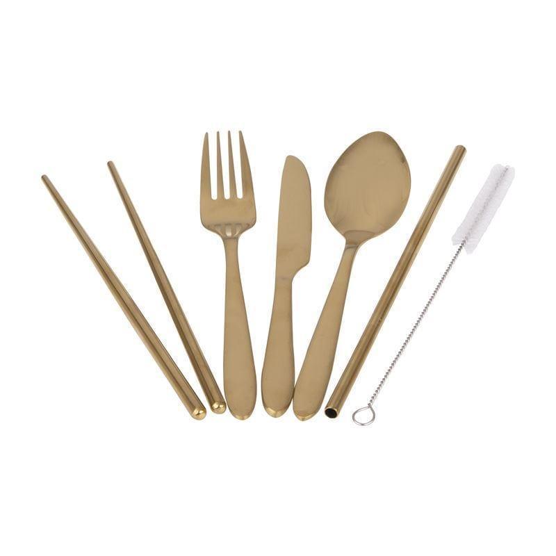 Appetito ? Stainless Steel Traveller?s Cutlery Set in Zippered Pouch Fuschia-1910112383418896386