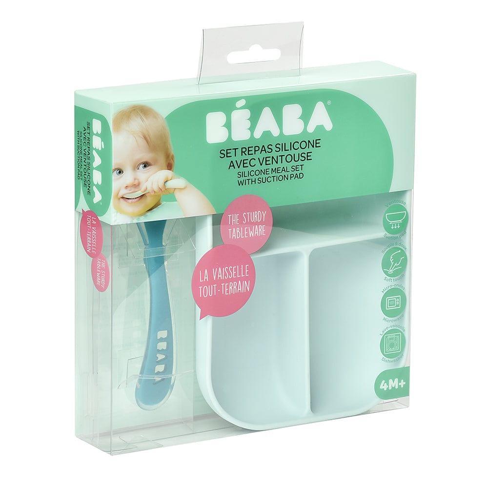 Beaba Silicone Suction Divided Plate & Spoon - Blue-1910112368906604546