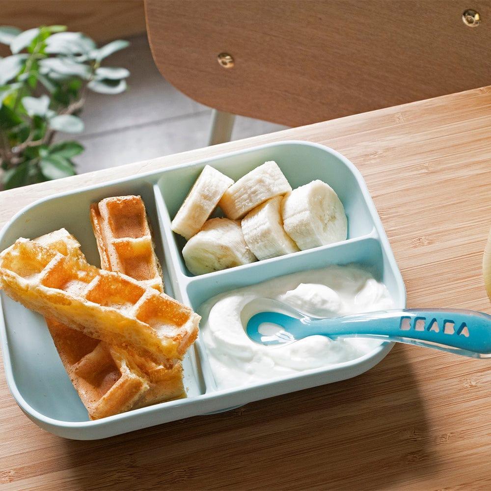 Beaba Silicone Suction Divided Plate & Spoon - Blue-1910112368906604547