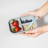 Beaba Silicone Suction Divided Plate & Spoon - Grey-1910112369196011522
