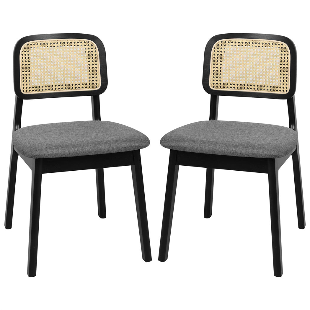Levede 2x Dining Chair Wood Rattan Armless Black-1937319813961617408