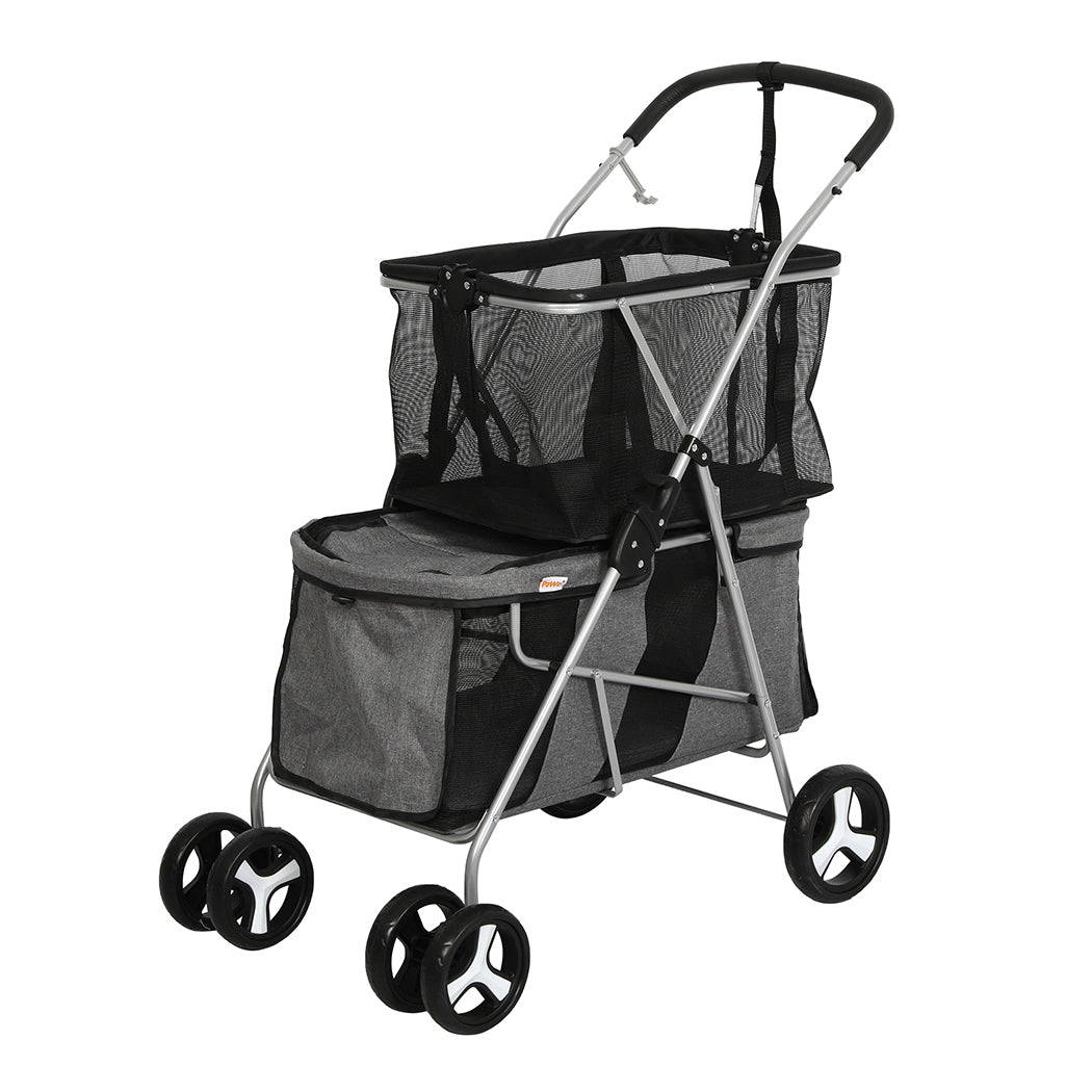PaWz Pet Stroller 2-Tier Dog Cat Carrier Foldable-1942352822360215552