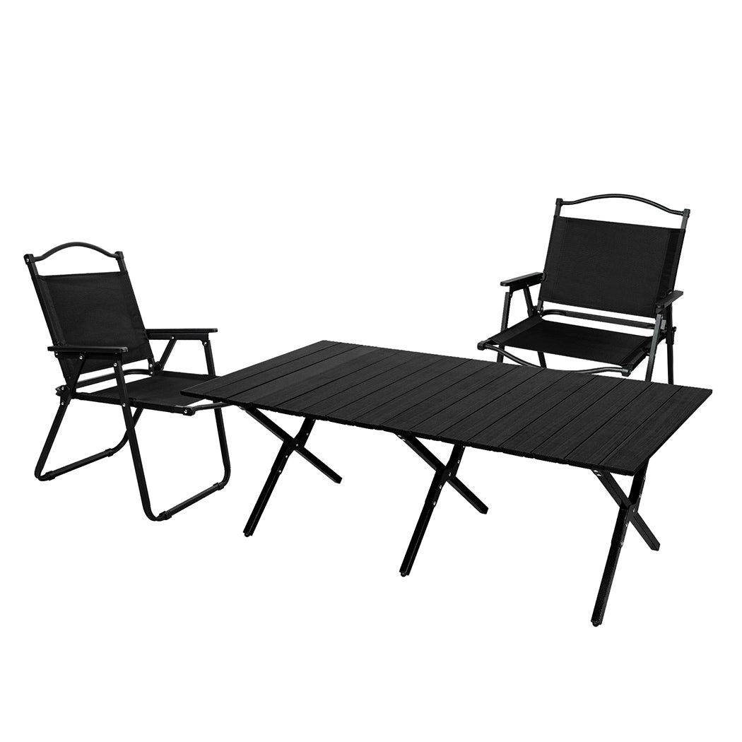 Levede Folding Camping Table Chair Set Black-1910112918557560832