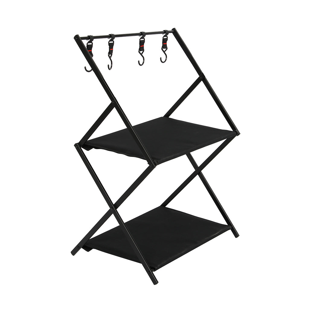 Levede Foldable Camping Storage Shelves 2 Layer with Hooks Black-1942352898784628736