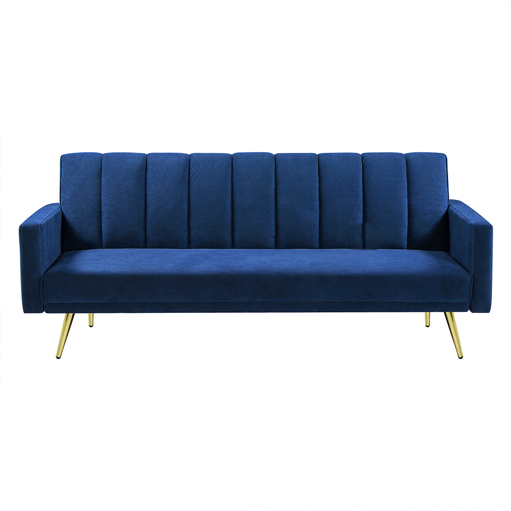 Levede Sofa Bed Convertible Velvet Lounge Recliner Couch Sleeper 3 Seater Blue-1937319827807014912