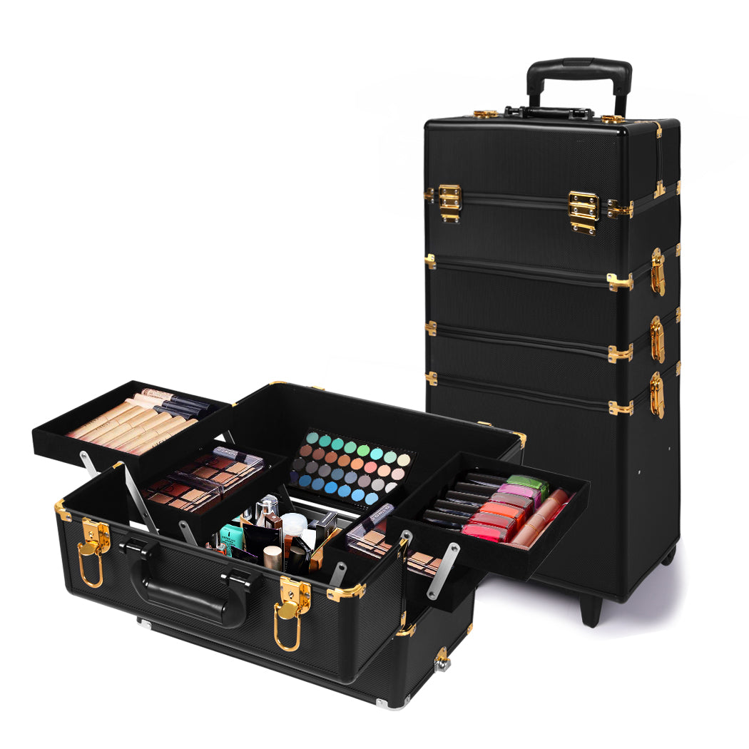 Portable Makeup Case Cosmetic Trolley Black and Golden-1942353090485293056