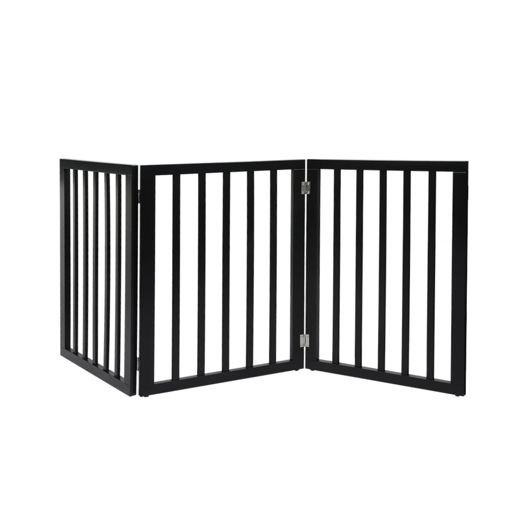 PaWz 3 Panels Wooden Pet Gate Dog Fence Black 139CM-1942353079764652032