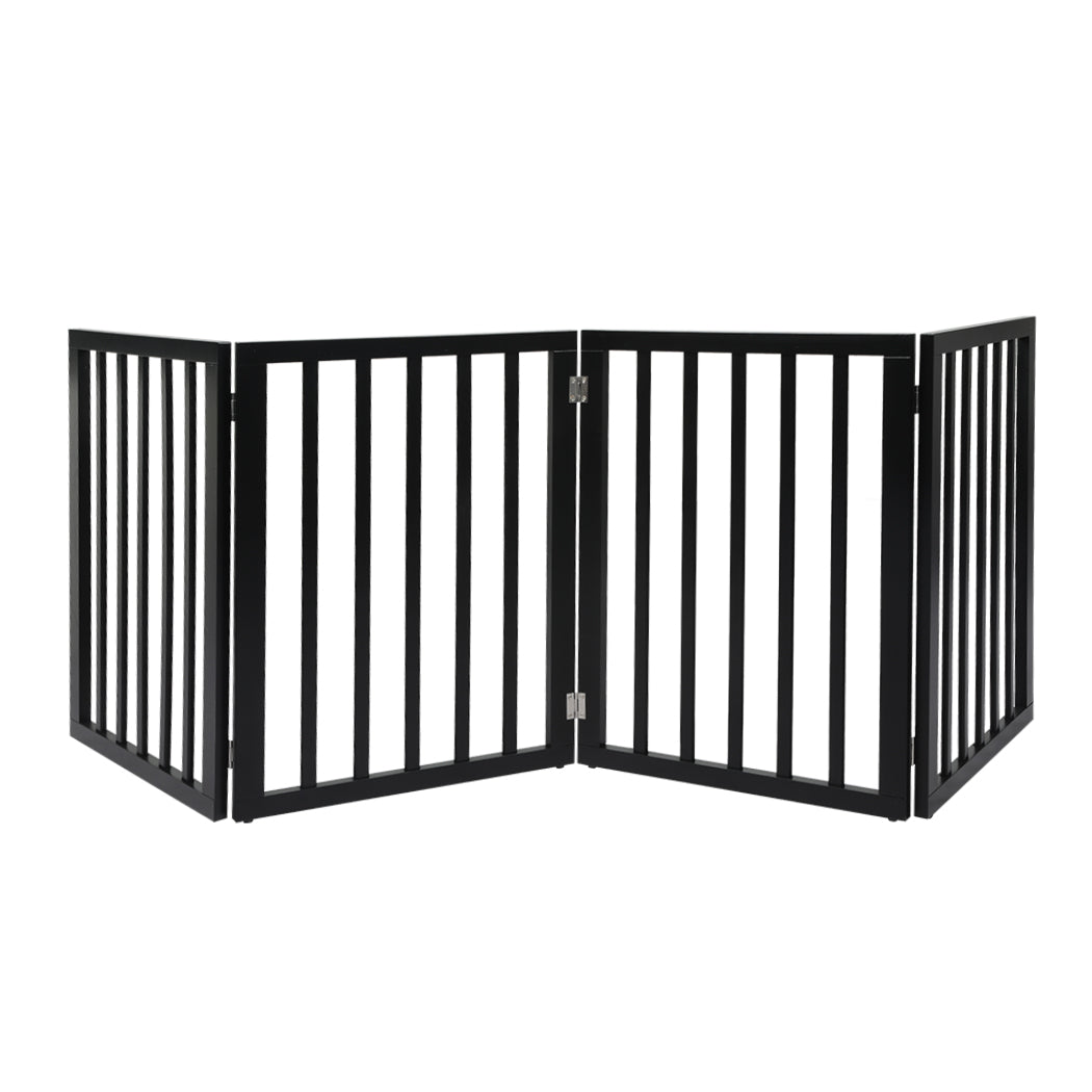 PaWz 4 Panels Wooden Pet Gate Dog Fence Black 600x 3MM-1942353080469295104