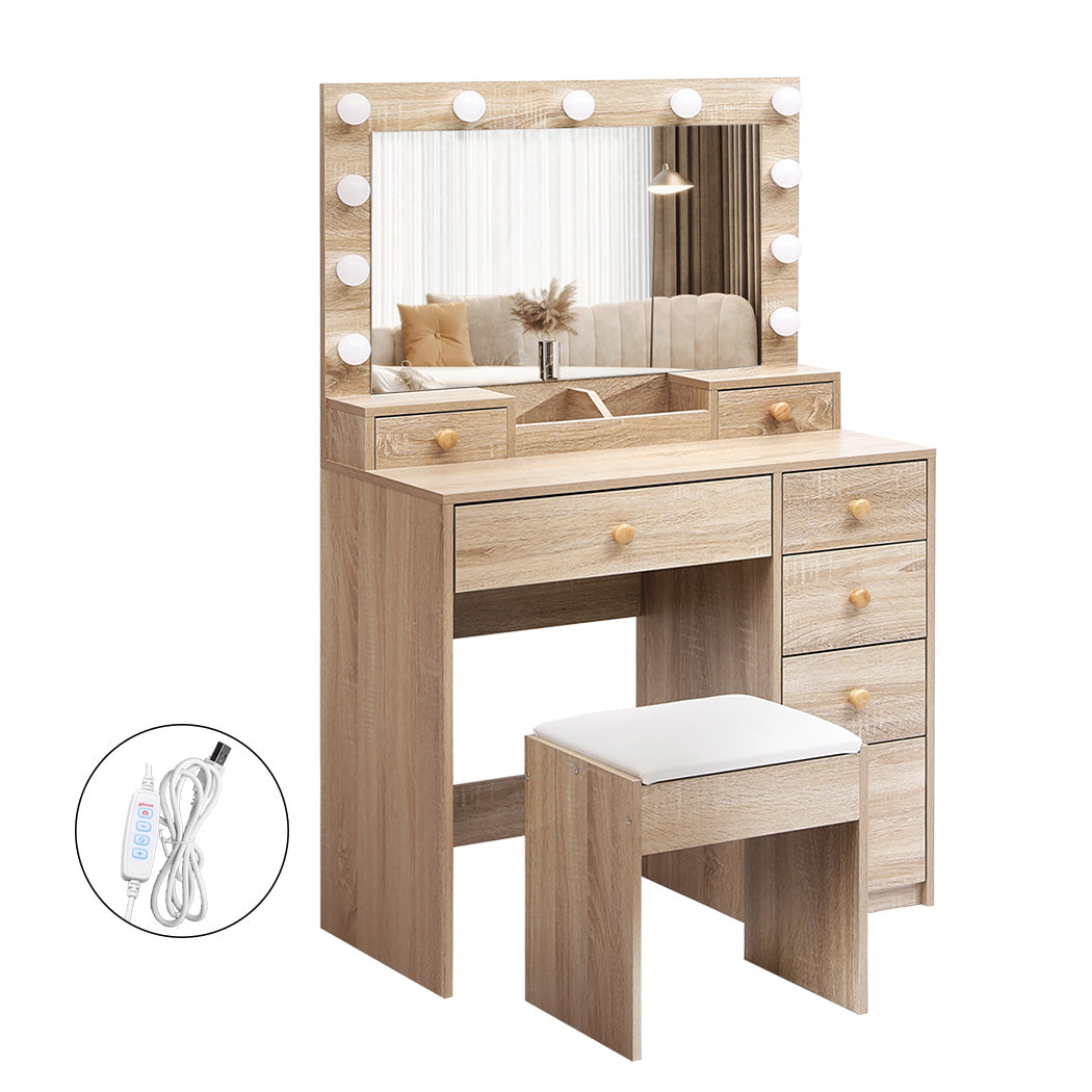 Levede Dressing Table Stool Set Oak-1917016716009934848
