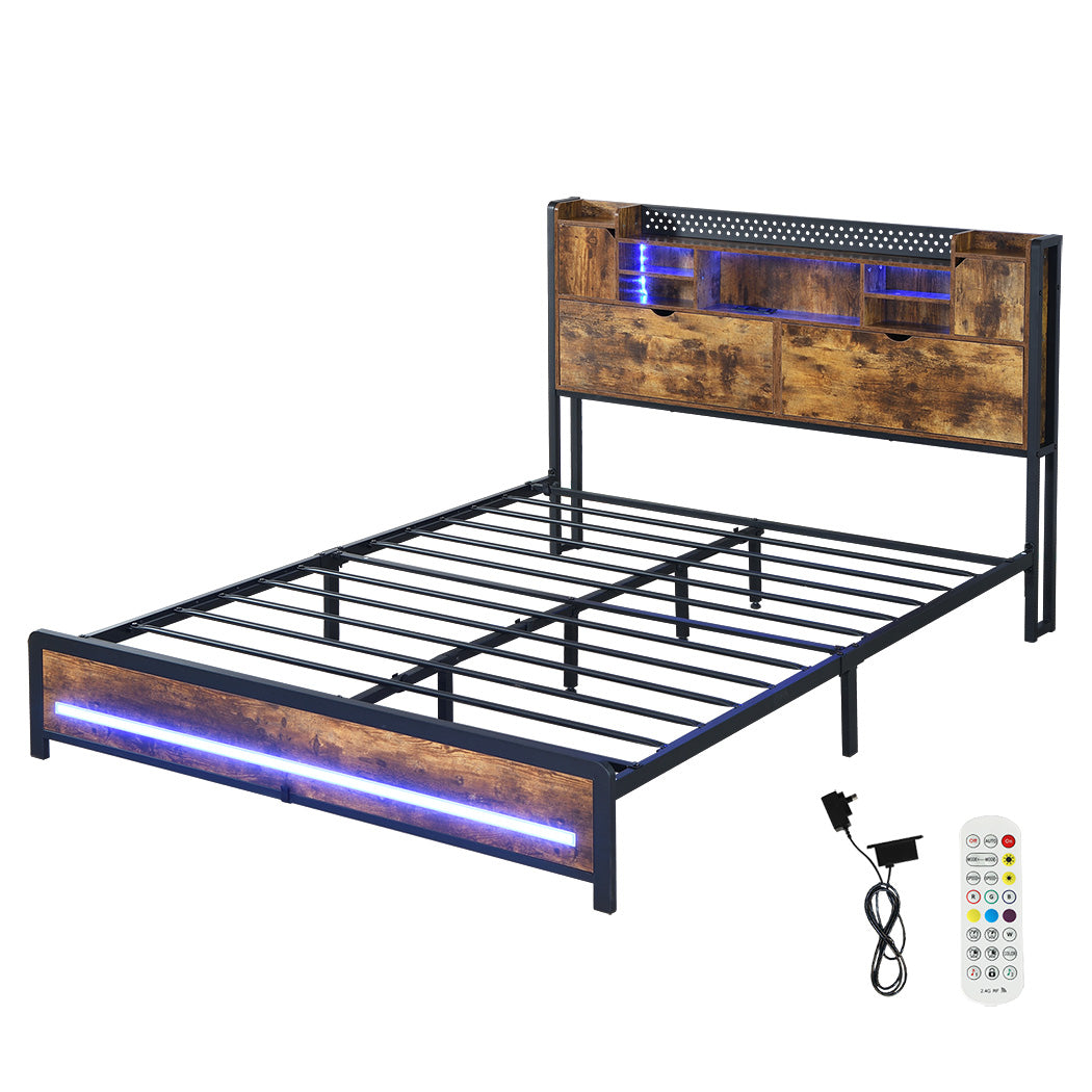 Levede Double Bed Frame Storage Headboard Industrial-1910112272865431552