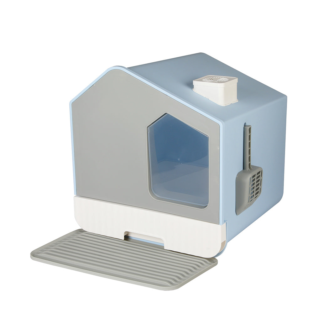 PaWz Fully Enclosed Cat Litter Box Mat Blue-1942352759785394176
