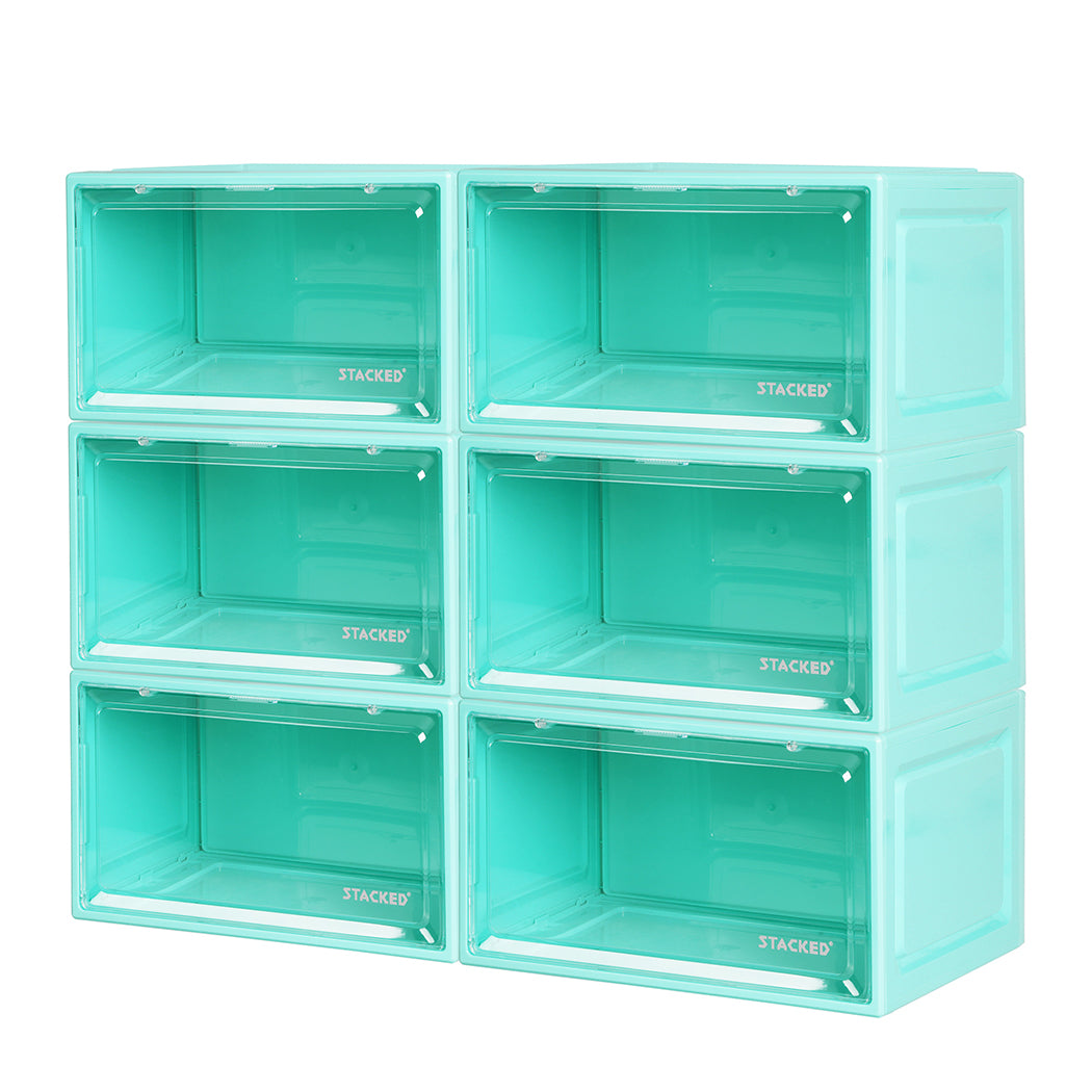 Stacked 6x Sneaker Display Case Shoe Cyan-1942352815502528512