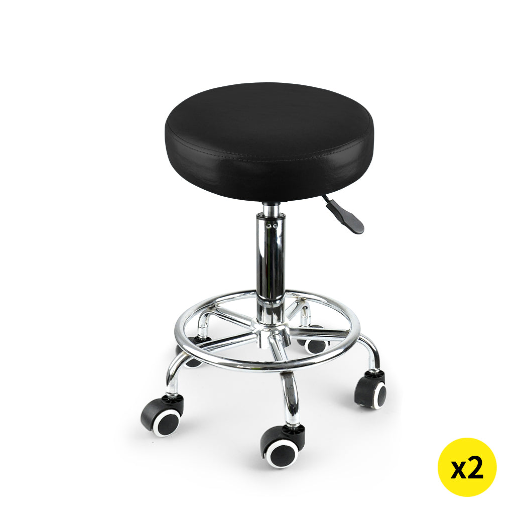 2x Levede Swivel Salon Barstool Hairdressing Black-1910112554106097664