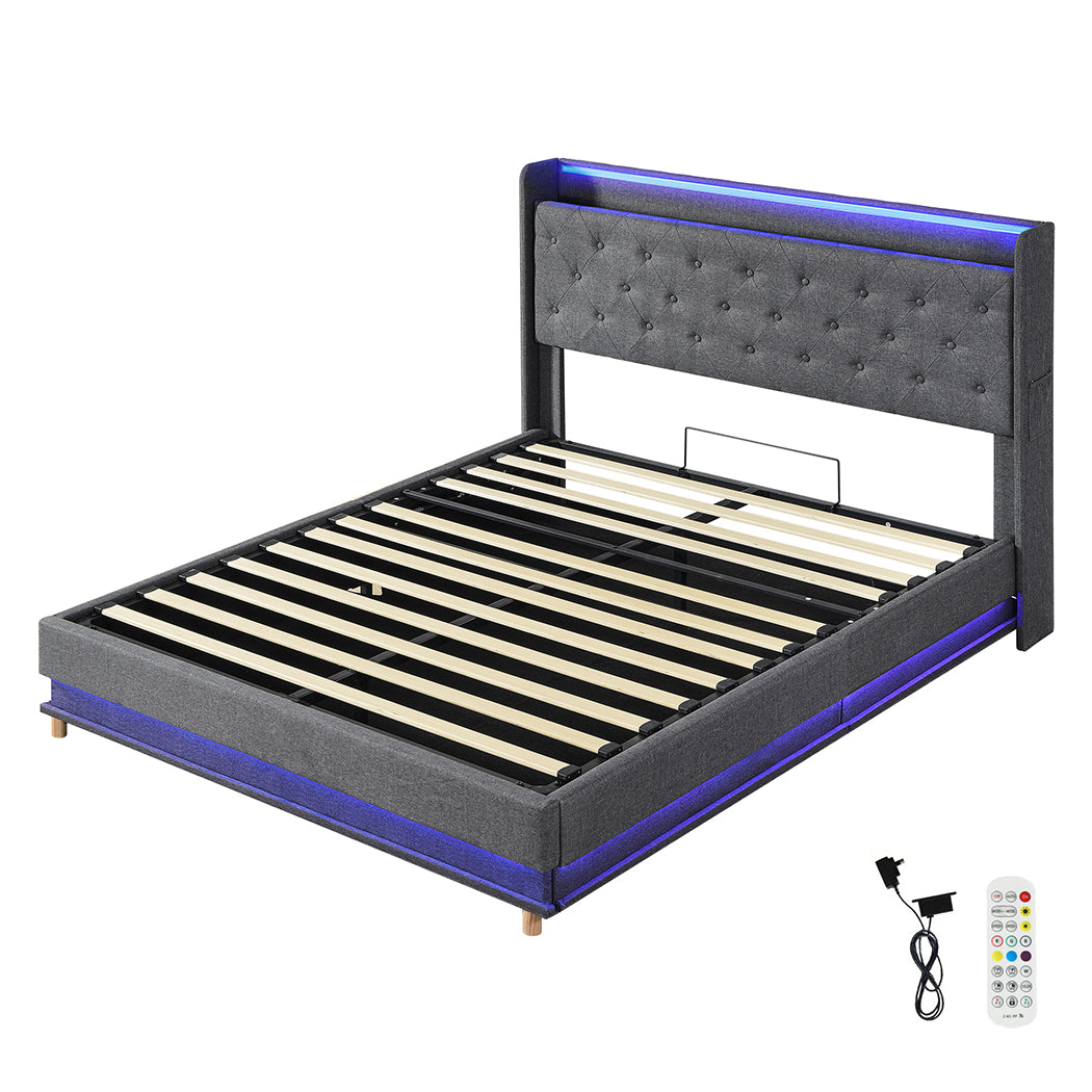 Levede Queen Bed Frame Gas Lift LED Light-1910112230901420032