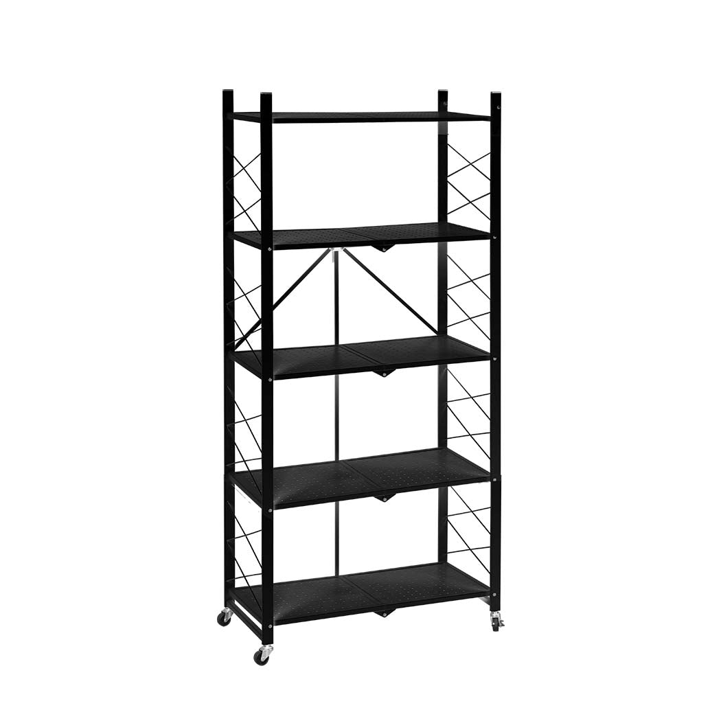Levede Foldable Storage Shelf Display Black 5 Tiers-1942352905193525248