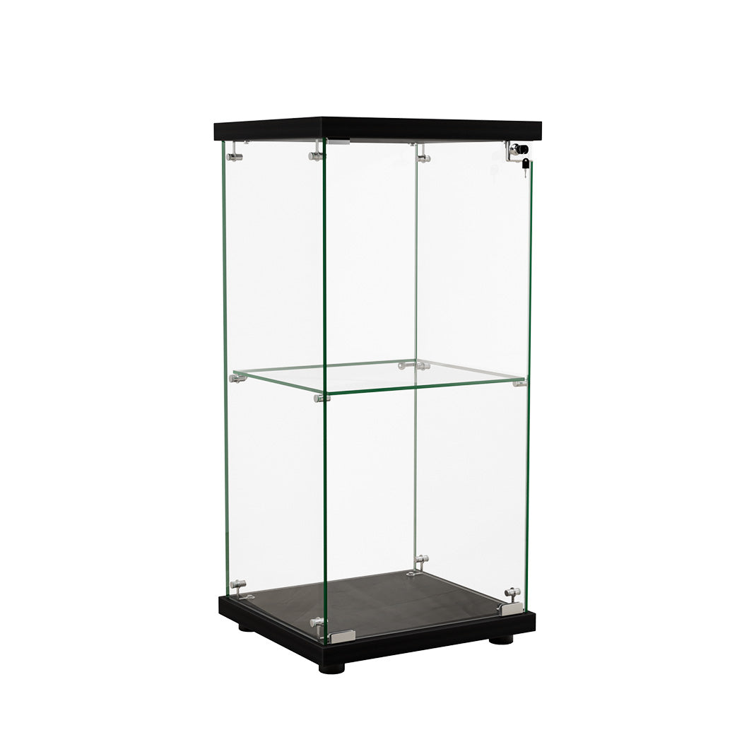 Stacked Display Cabinet Collection Storage Tempered Glass 2 Tier With Lock Black-1937319791488536576