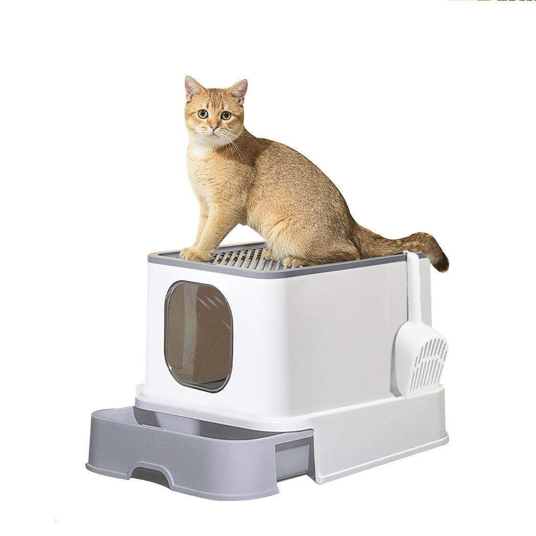 PaWz Cat Litter Box Fully Enclosed Kitty Grey-1942353064967147520