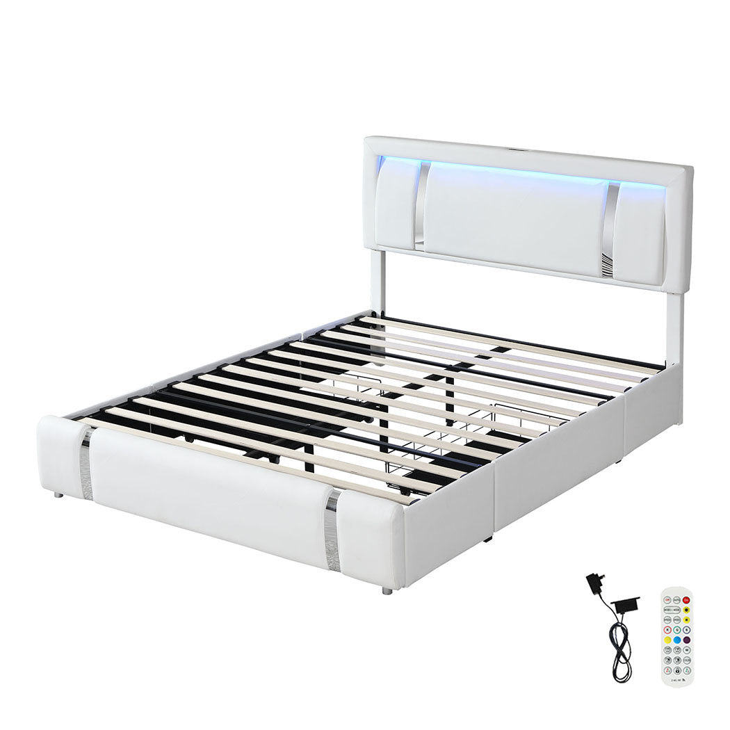 Levede Double Bed Frame With Adjustable Headboard White-1910112269224775680