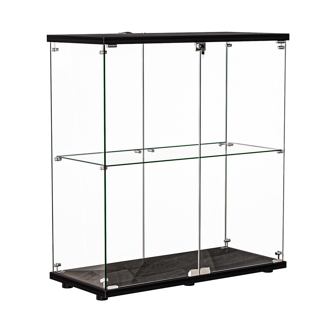 Stacked Glass Display Cabinet Lockable Collections Storage 2 Tier Shelf 2 Door-1937319791652114432