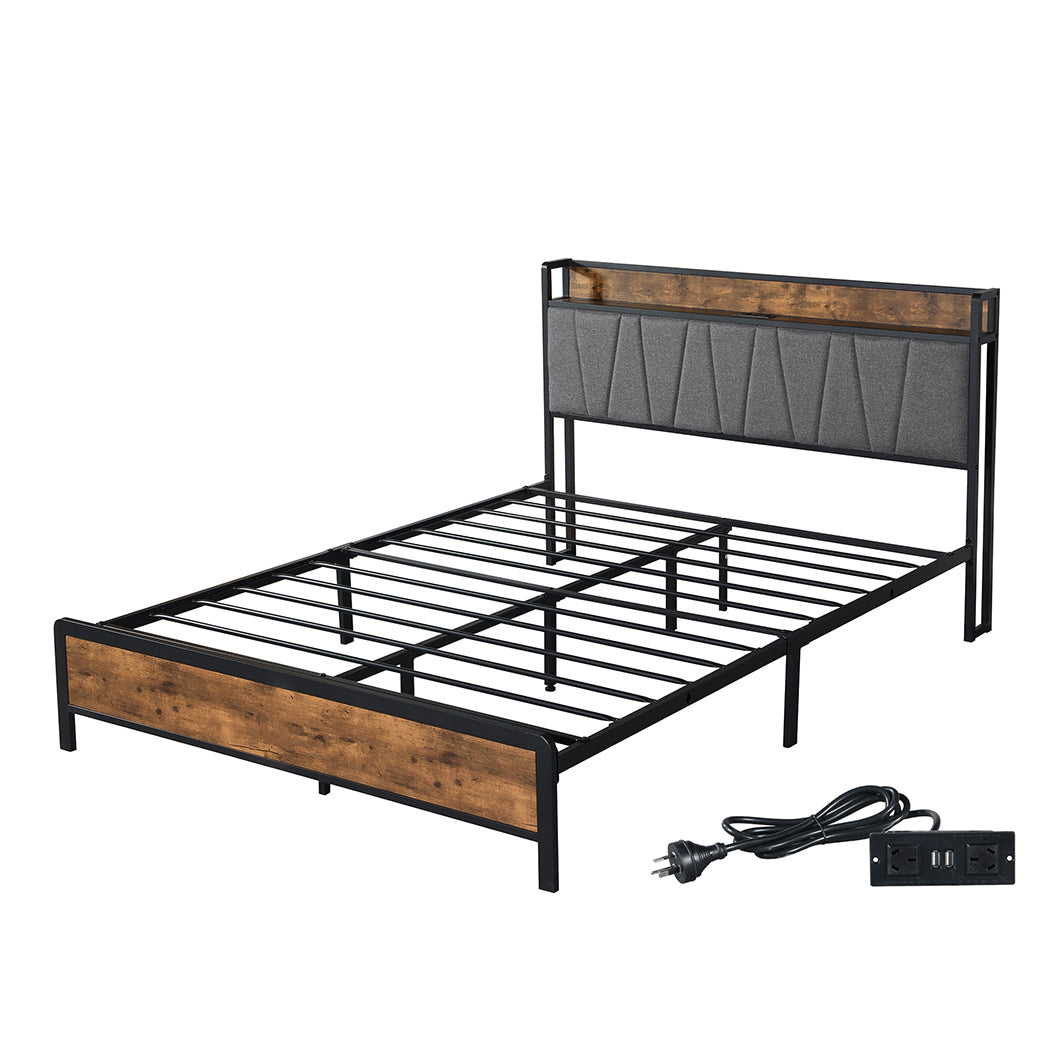 Levede Double Bed Frame Tufted Headboard USB Charge-1919892812007084032