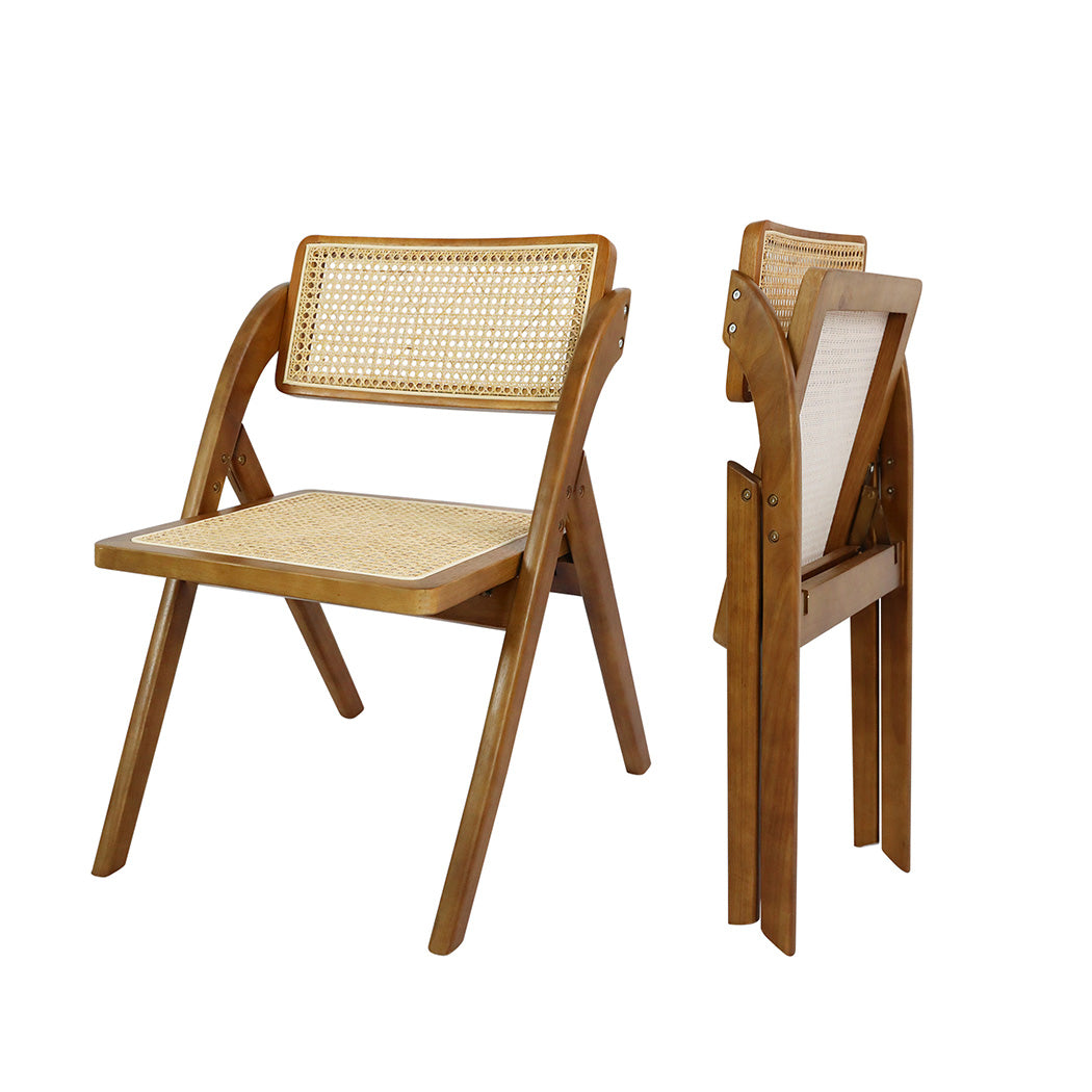 Levede 2X Foldable Rattan Dining Chairs Walnut-1910113291703816192