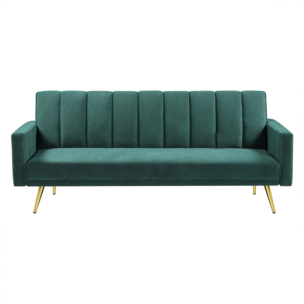 Levede Sofa Bed Convertible Velvet Lounge Recliner Couch Sleeper 3 Seater Green-1910112341073203200