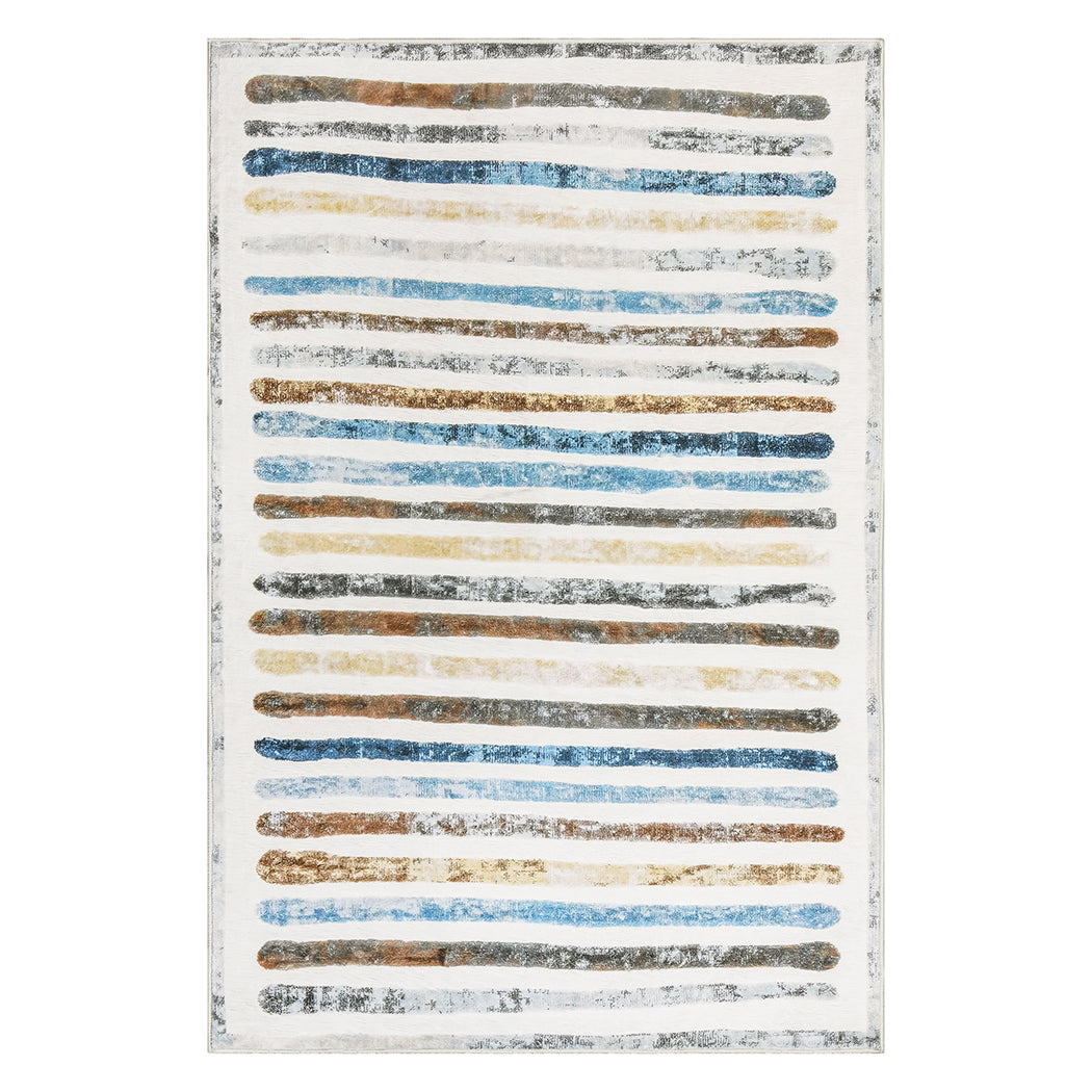 Marlow Floor Rug Short Pile Washable Carpet Soft Plush Non Slip Stripe 80x120-1942353626890637312