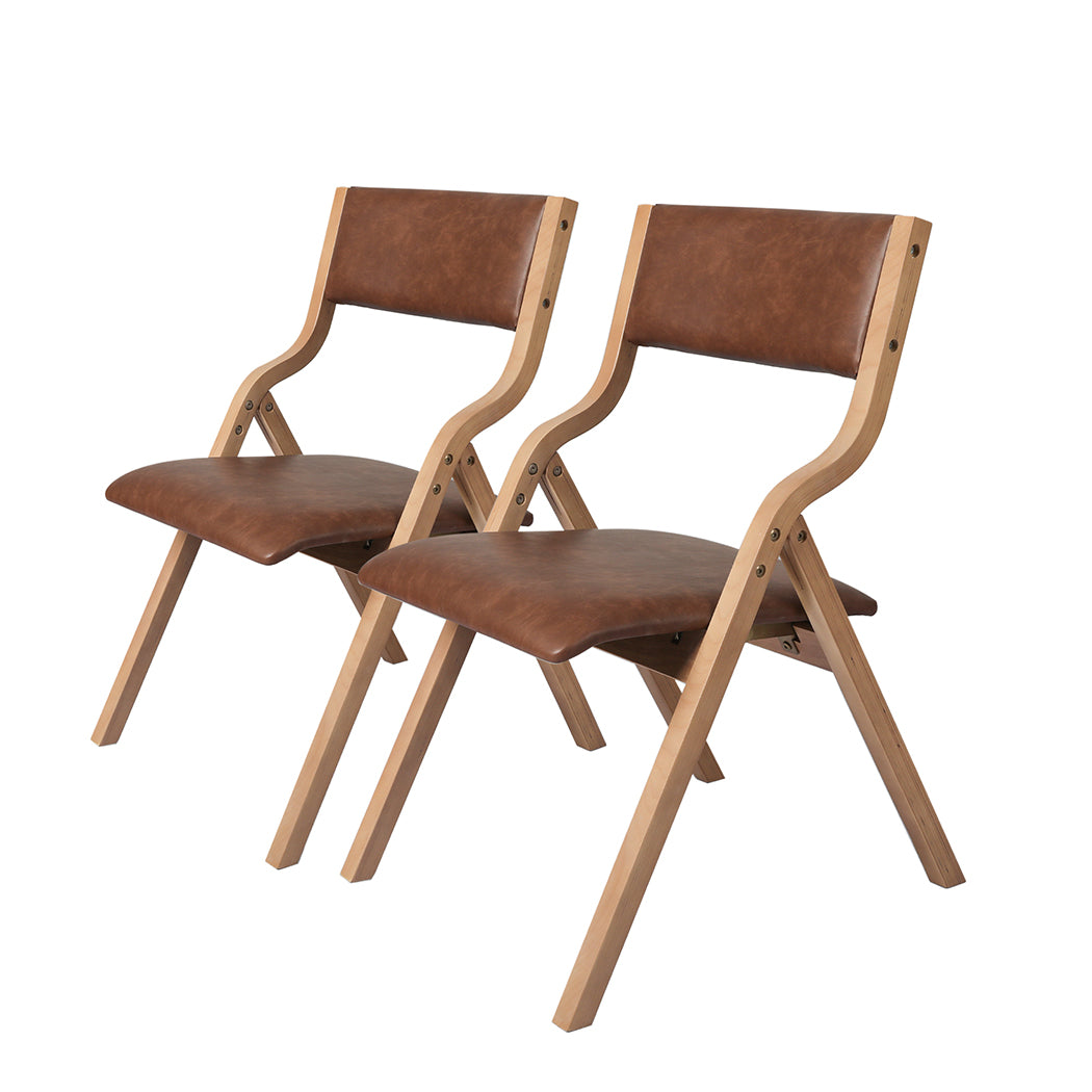 Levede 2x Dining Chairs Foldable PU Brown-1910113297194160128