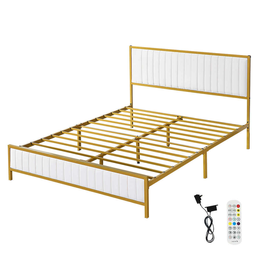 Levede Metal Bed Frame Under Bed Storage Double Beige-1937319810237075456