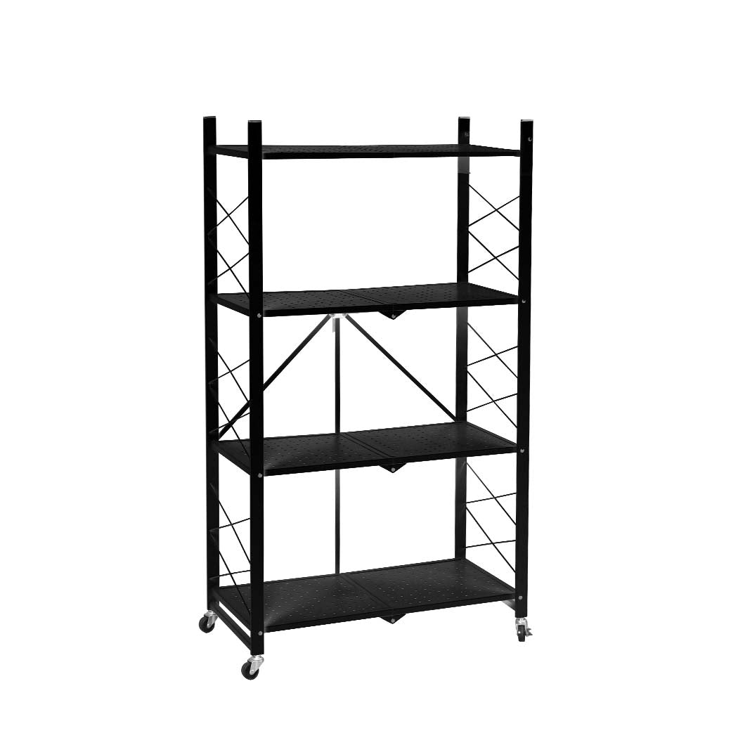 Levede Foldable Storage Shelf Display Black 4 Tiers-1942352905025753088