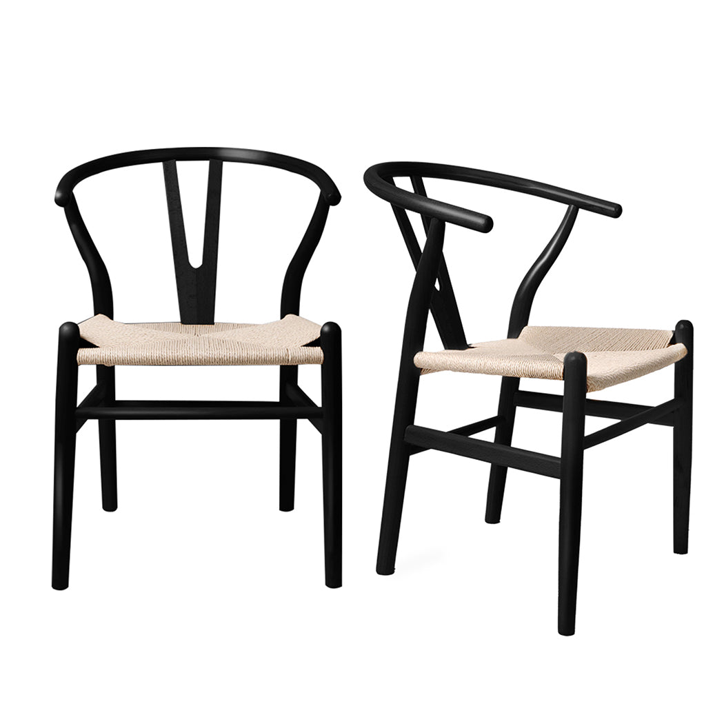 Levede 2x Dining Chairs Wooden Hans Black-1910113283671724032