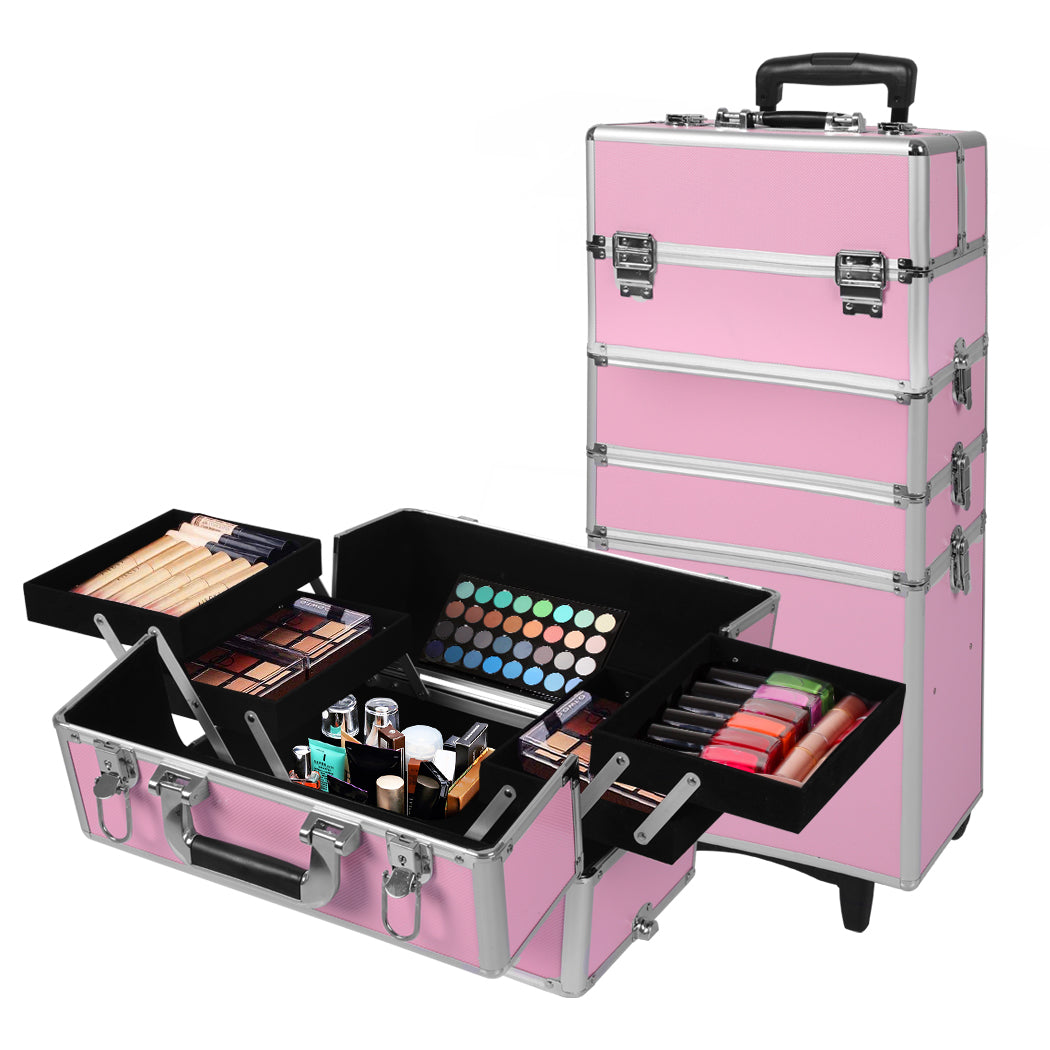 Professional Makeup Trolley Rolling Pink and Silver-1942353090837614592
