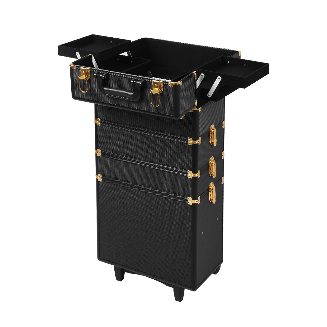 Portable Makeup Case Cosmetic Trolley Black and Golden-1942353090485293057
