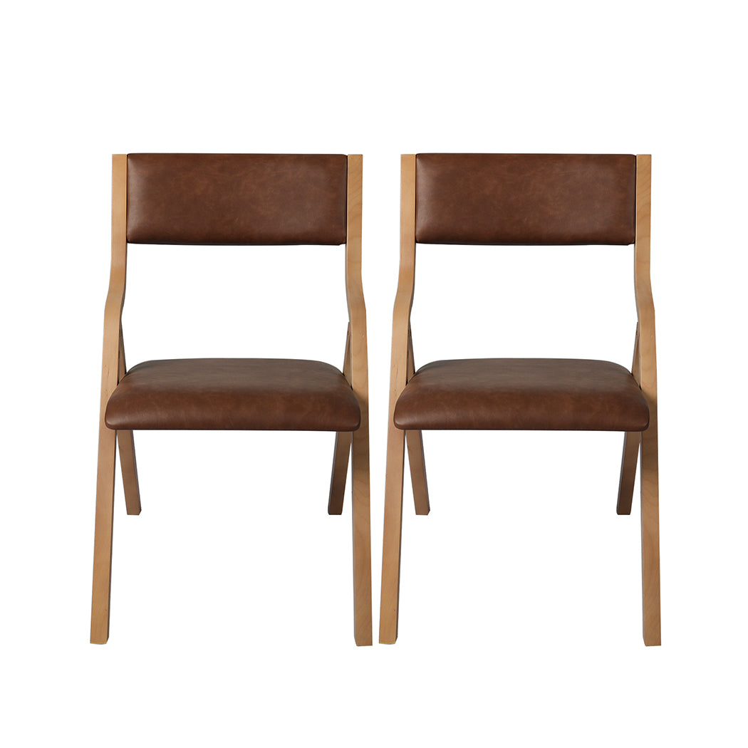 Levede 2x Dining Chairs Foldable PU Brown-1910113297194160129