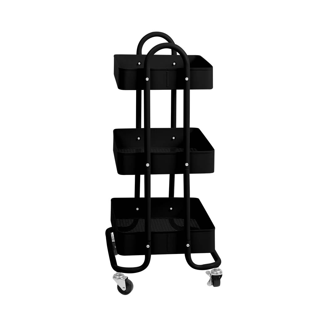 Levede 3 Tiers Kitchen Trolley Cart Black-1942353196949311489