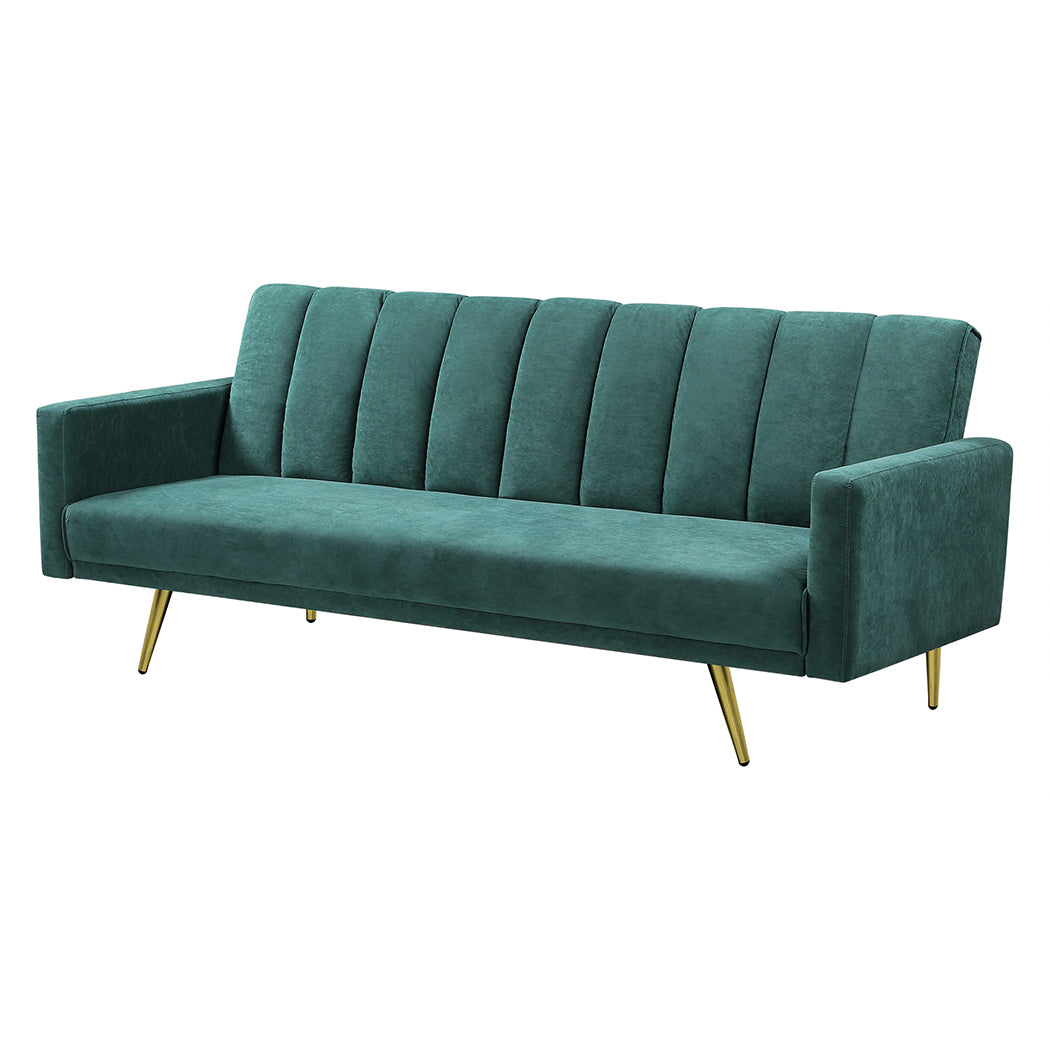 Levede Sofa Bed Convertible Velvet Lounge Recliner Couch Sleeper 3 Seater Green-1910112341073203201