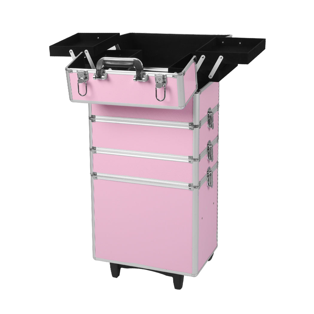 Professional Makeup Trolley Rolling Pink and Silver-1942353090837614593