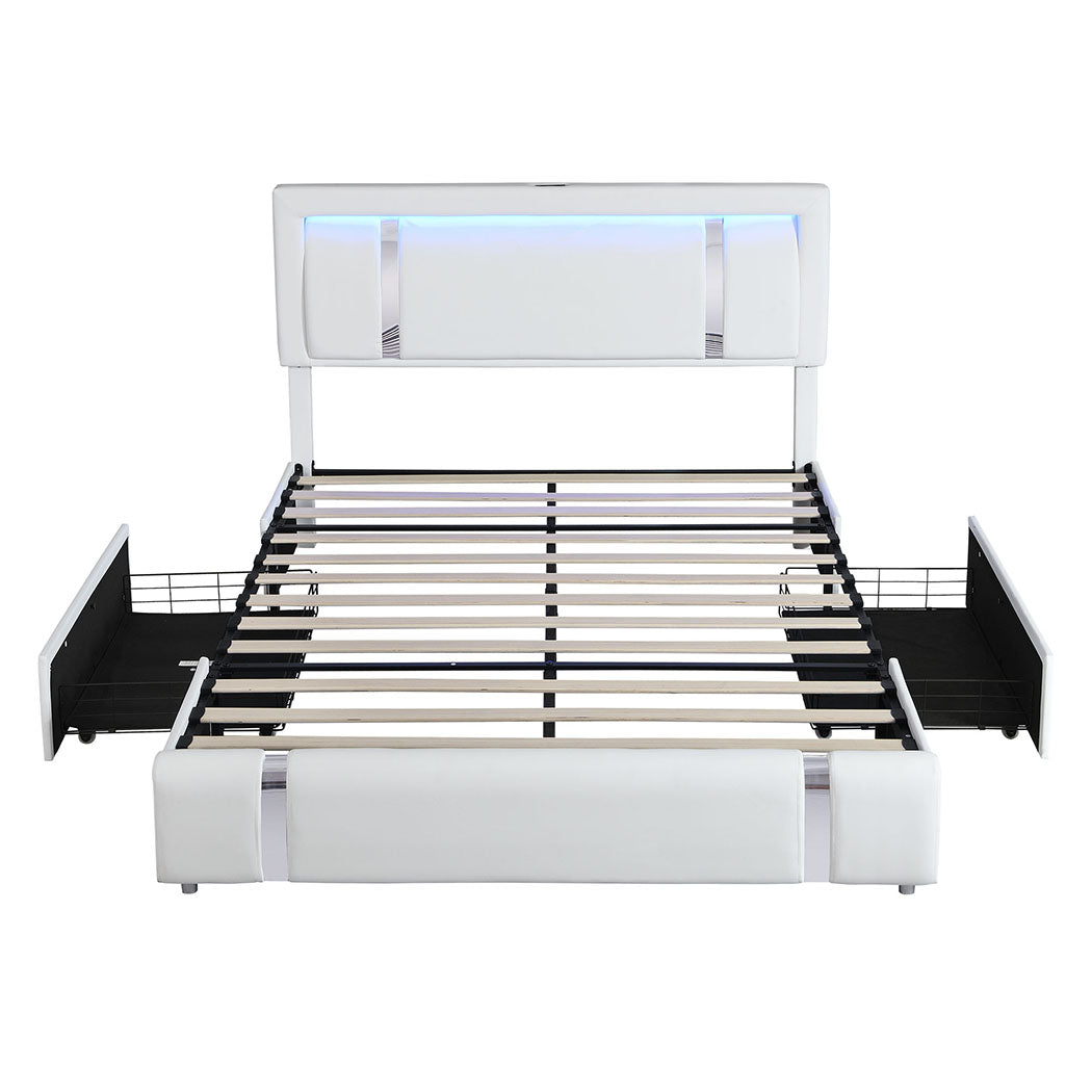 Levede Queen Bed Frame With Adjustable Headboard White-1910112269375770625