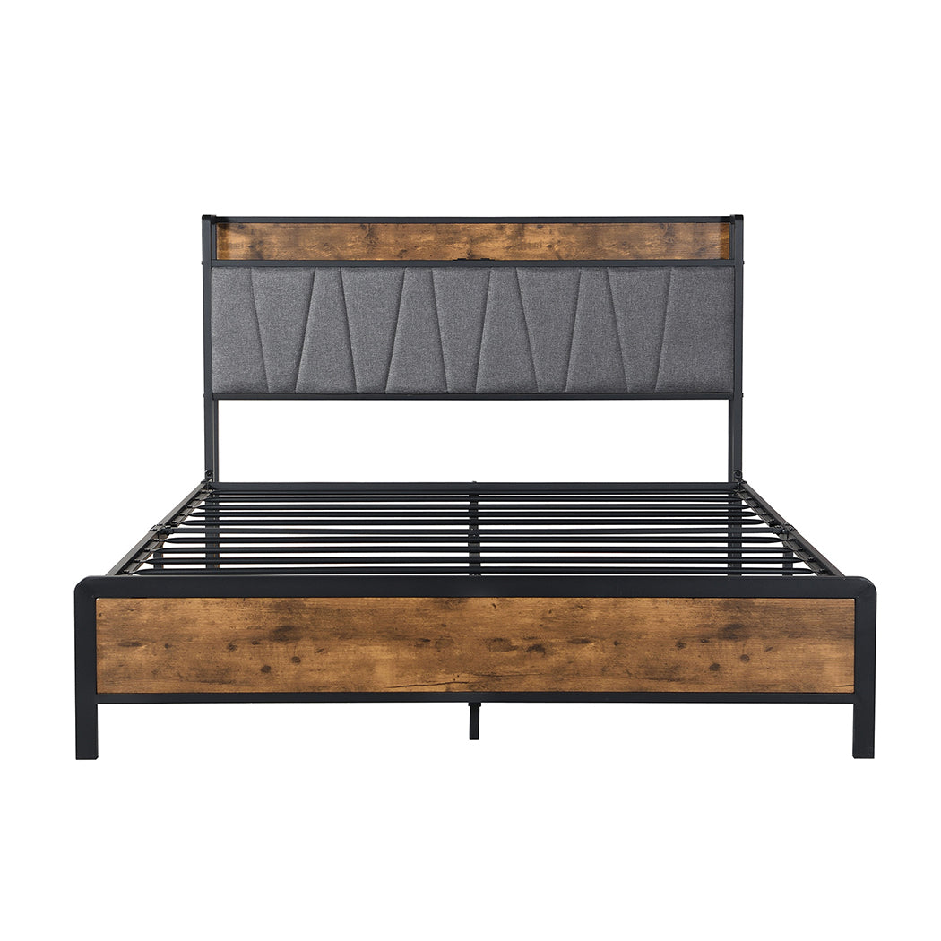 Levede Double Bed Frame Tufted Headboard USB Charge-1919892812007084033