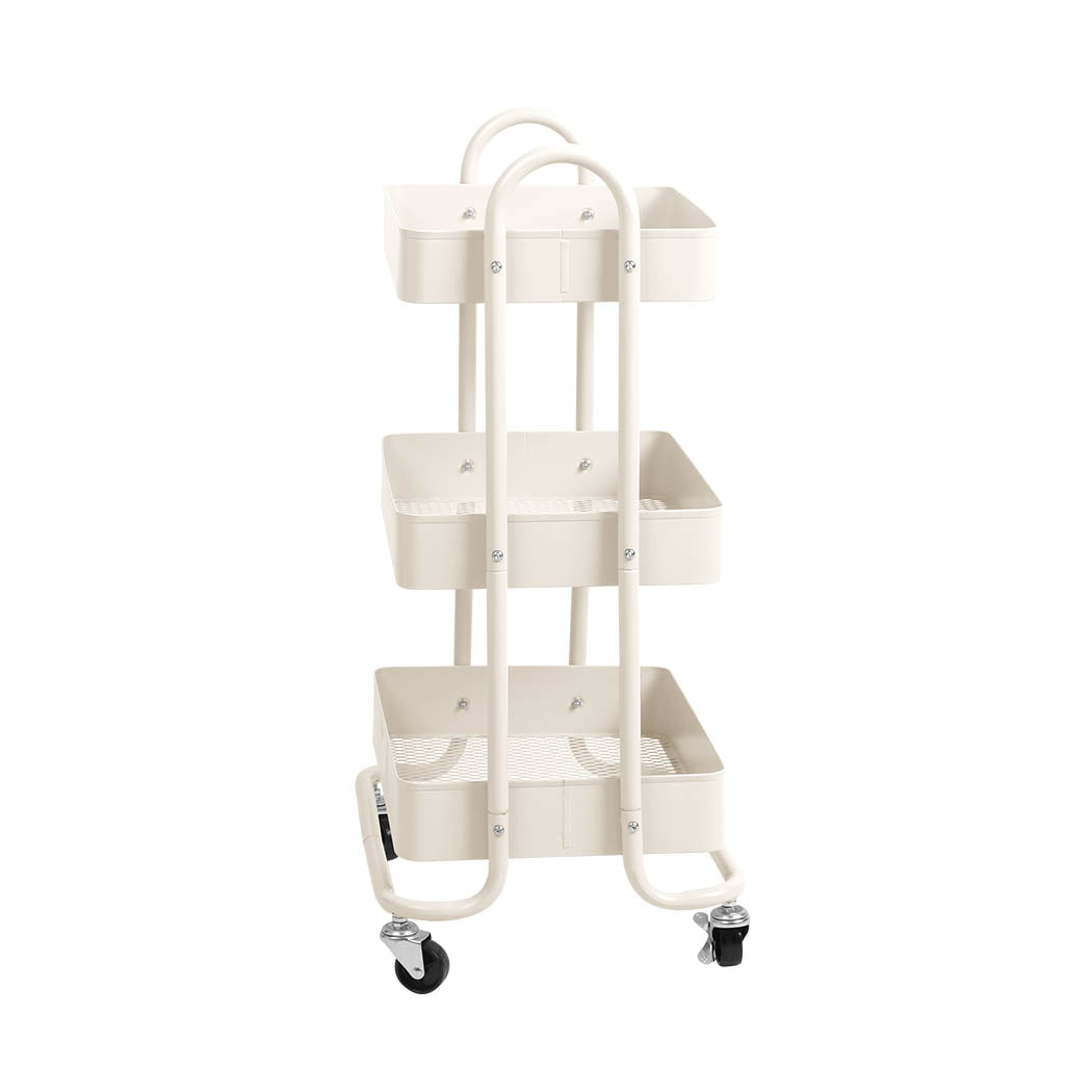 Levede 3 Tiers Kitchen Trolley Cart White-1942353197704286209