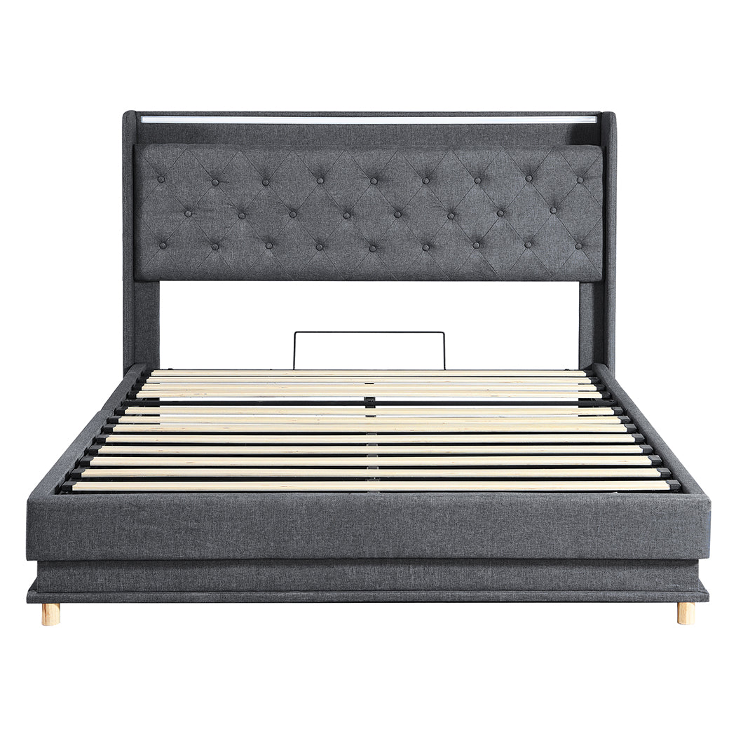 Levede Queen Bed Frame Gas Lift LED Light-1910112230901420033