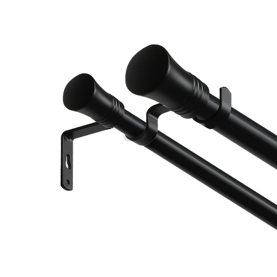 Marlow Black Double Curtain Rod Steel Pole Pommel Set Extendable Adjustable-1942353625267441665