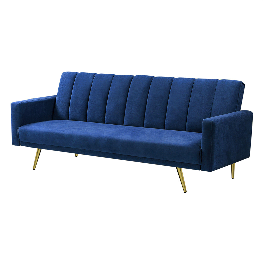 Levede Sofa Bed Convertible Velvet Lounge Recliner Couch Sleeper 3 Seater Blue-1937319827807014913