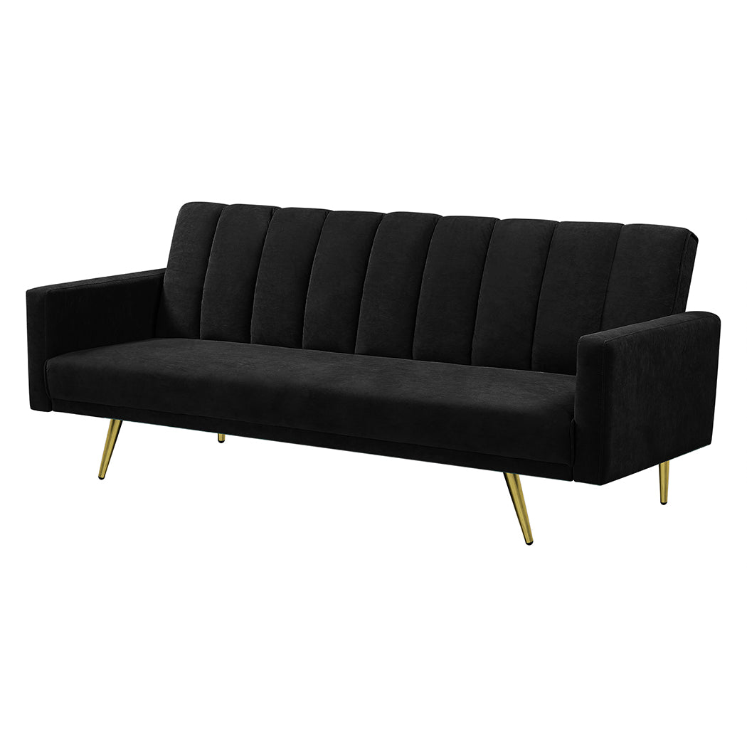 Levede Sofa Bed Convertible Velvet Lounge Recliner Couch Sleeper 3 Seater Black-1910112340699910145